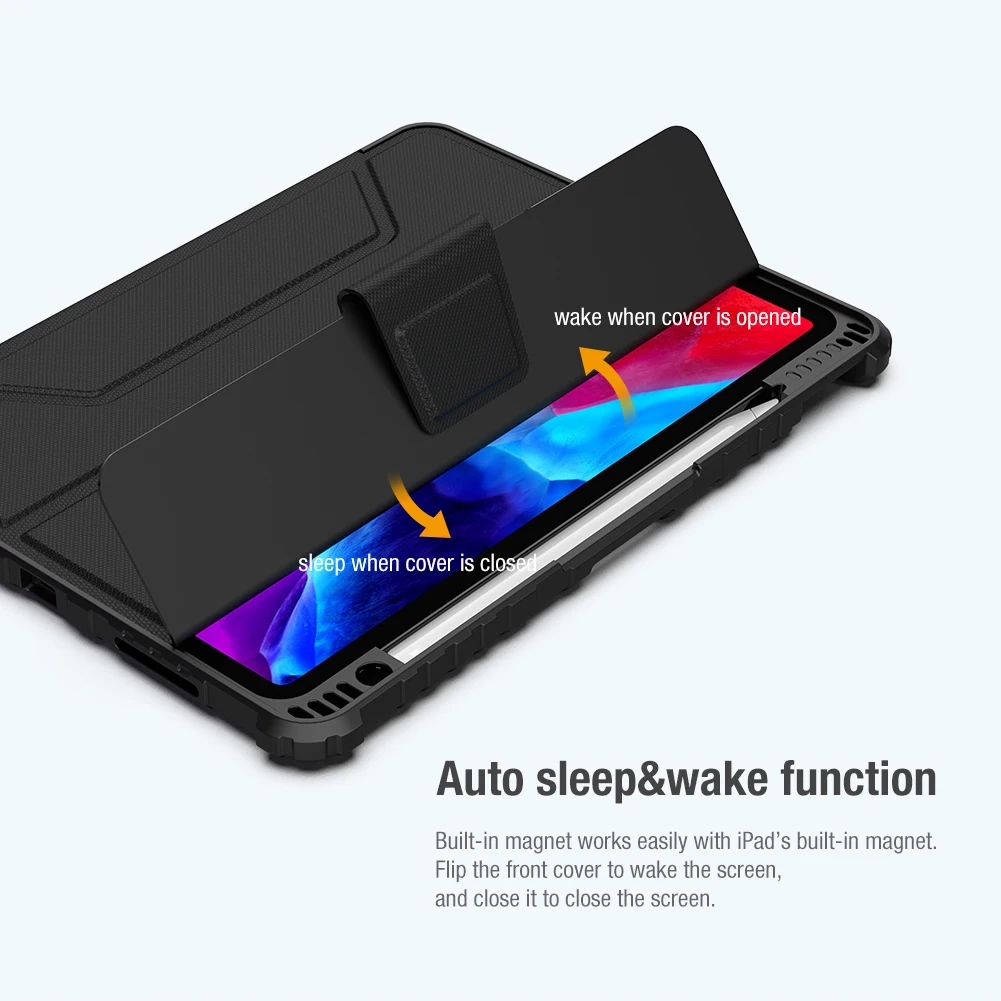 Nillkin Amortecedor Pro Case de Couro para Ipad Pro 12.9 11 10.2 ar 5mini Slide Câmera Proteção Escudo Inteligente Flip Capa - Imagem 5