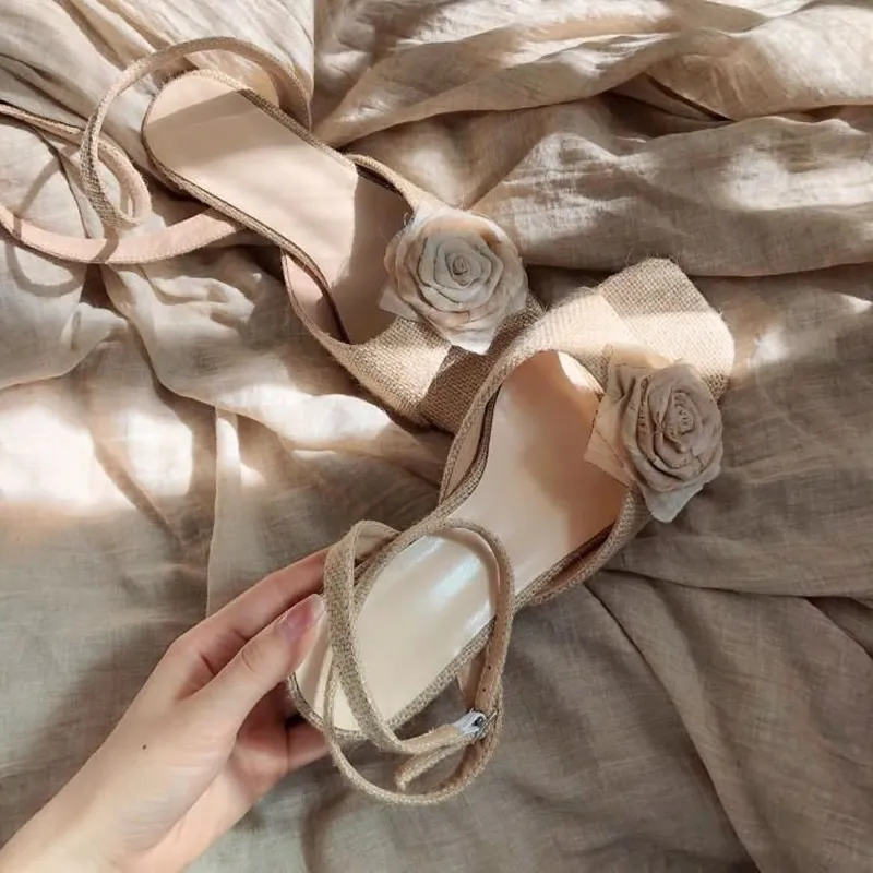 Female Rose Flat Bottomed Womens Shoes 2024 New Ladies Shoes Rose Flower Shoes Spring and Autumn Womens Solid Slip-On Flats