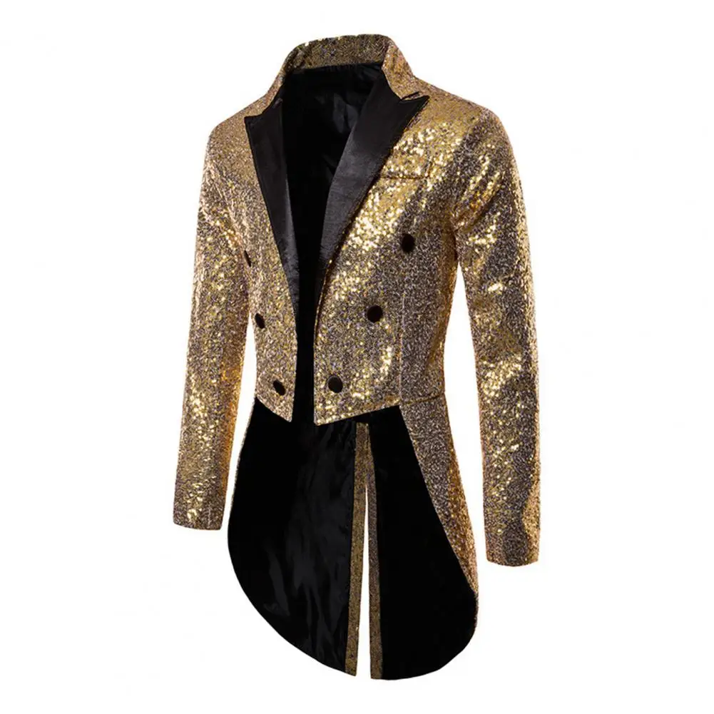 

Men Shiny Sequin Glitter Embellished Blazer Jacket Stand Collar Split Hem Nightclub Prom Suit Coat Singers Stage Tuxedo Clothes