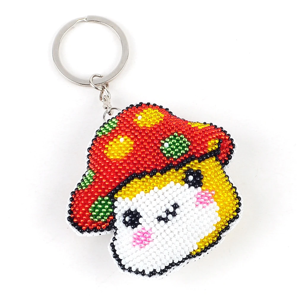 Mushroom Beaded Counted Cross Stitch Ornament Kit Cross Stitch Bead Keychain Beaded Embroidery Kit for Bag Backpack Decor