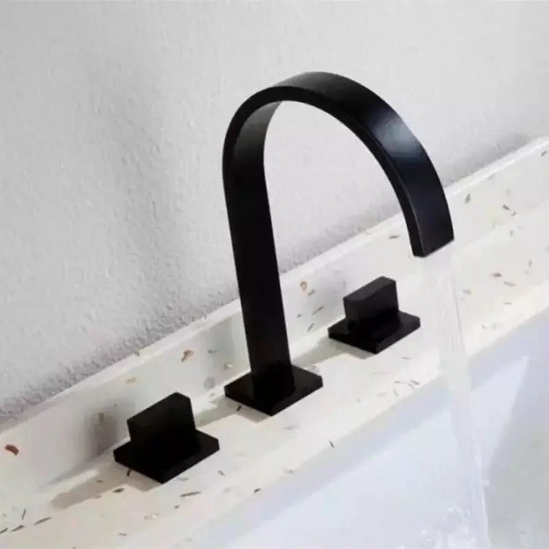Description Picture 2 of itemBasin Faucet Chrome/gold/black Deck Mounted Square Brass Bathroom Sink  3 Hole Double Handle Hot And Cold Water Tap