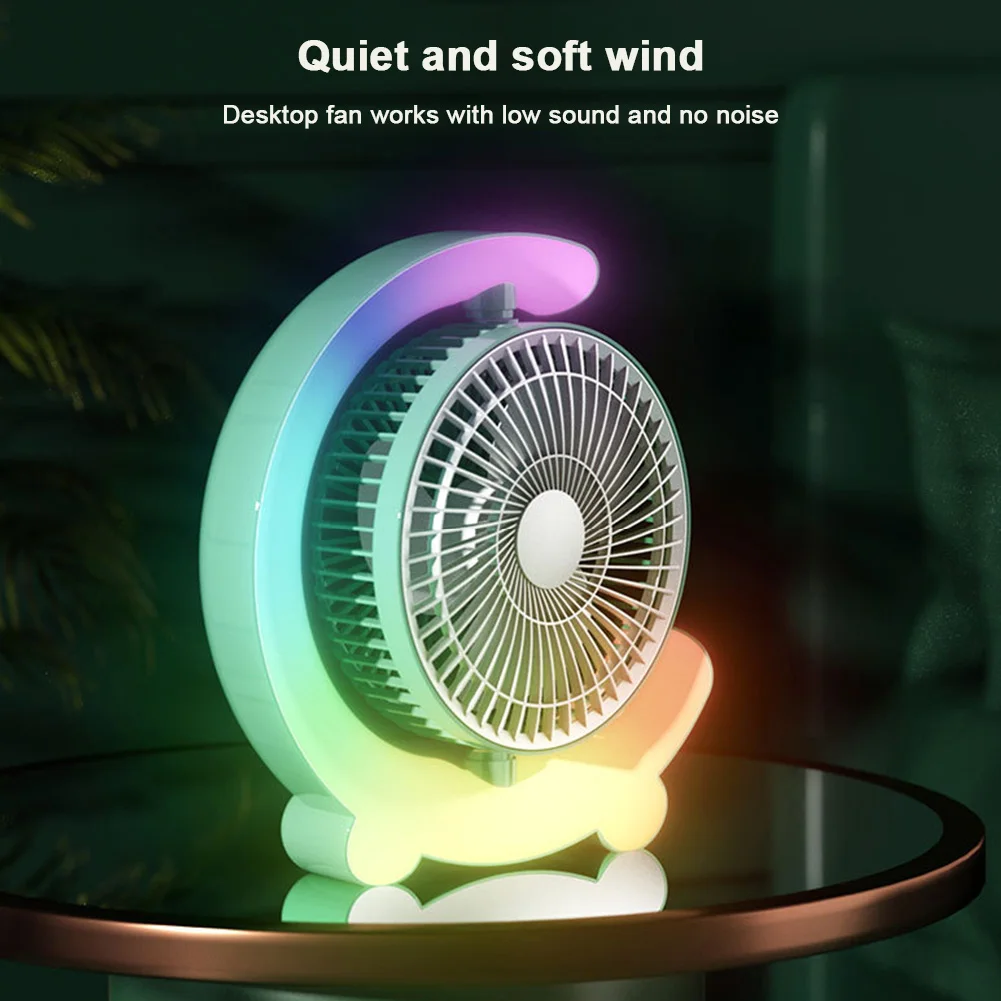 USB 소형 냉각 선풍기 360 도 회전 가능, 다채로운 조명, 개인 선풍기 데스크탑 선풍기, 가정 사무실 침실 기숙사 여름 선물
