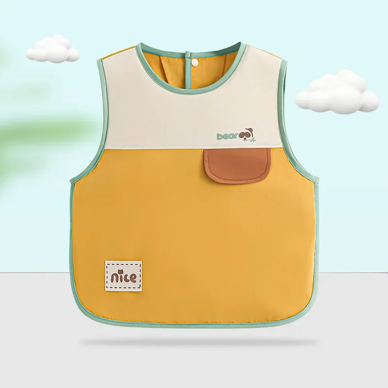 Pure Cotton Waterproof Sleeveless Apron for Boys Baby Feeding Cover up Dirt Resistant Clothing Protector for Kindergarten