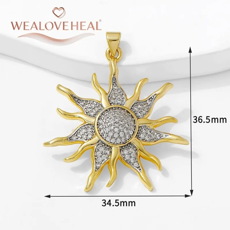18K vergoldete runde Sonnen-Charms-Anhänger mit eingelegtem Zirkon, Herz/Kreuz/Engel-Anhänger für DIY-Halskette, Schmuckherstellung, Zubehör – Detail 21