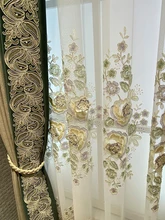  Curtains for Living Room Dining Room Bedroom Retro Thickened Chenille Jacquard Gold Embroidery Stitching Blackout Curtain 