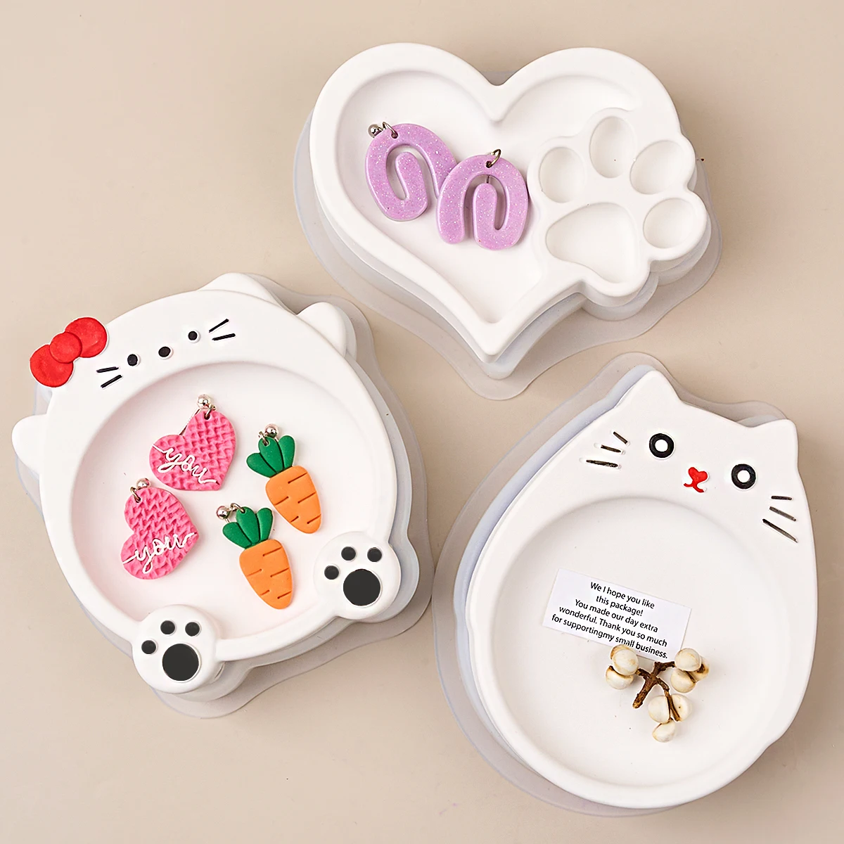Cat Series Tray Clay Silicone Molds DIY Love Cat Paw Fruit Dish Jewelry Storage Plate Resin Gypsum Plaster Cement Concrete Mould silicone mold
