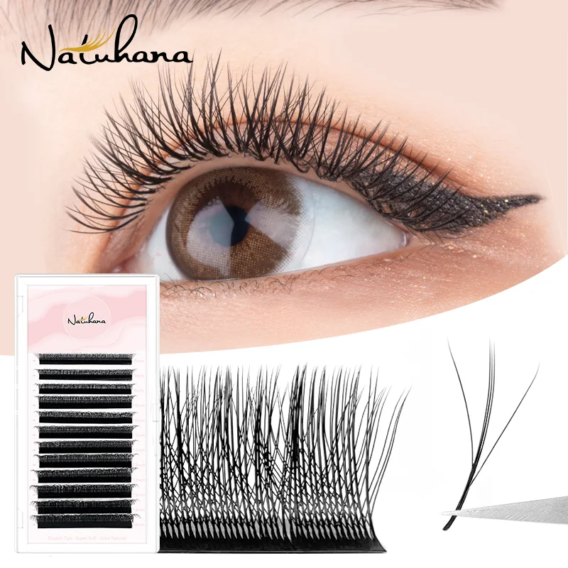 NATUHANA 3D W-förmige Wimpern, vorgefertigte Volumen-Fächer-Wimpernverlängerungen, natürliche W-Stil-Wimpern, künstliches Nerz-Einzelwimpern-Make-up (2,0)