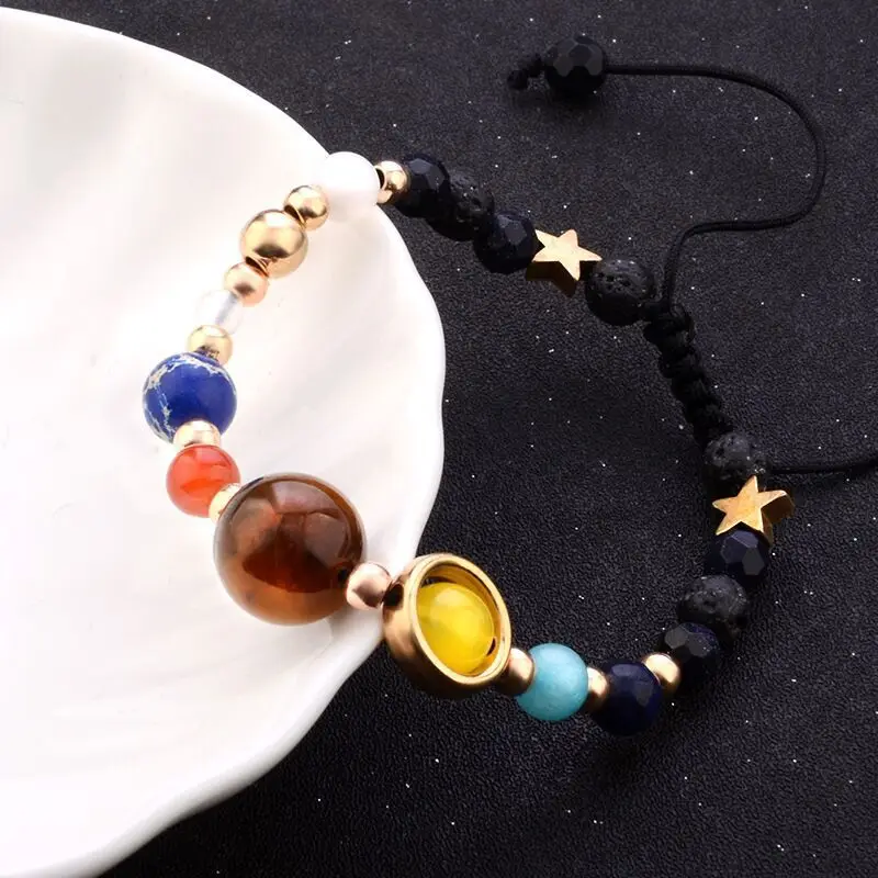 New Exquisite Cosmic Galaxy Solar System Bracelet Female Transfer Beads Nine Planets Natural Hand-woven Student Bead Gift