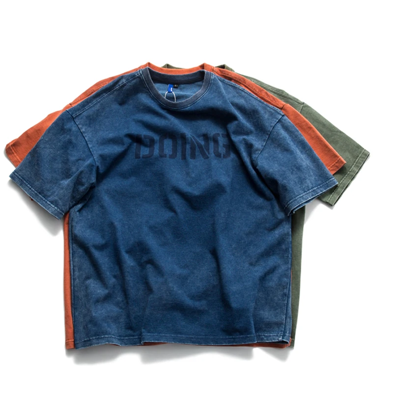 

Japanese Vintage Water Wash Old Sand Round Neck Summer Loose Short Sleeve T-shirt Fashion Military Style Tees Men's