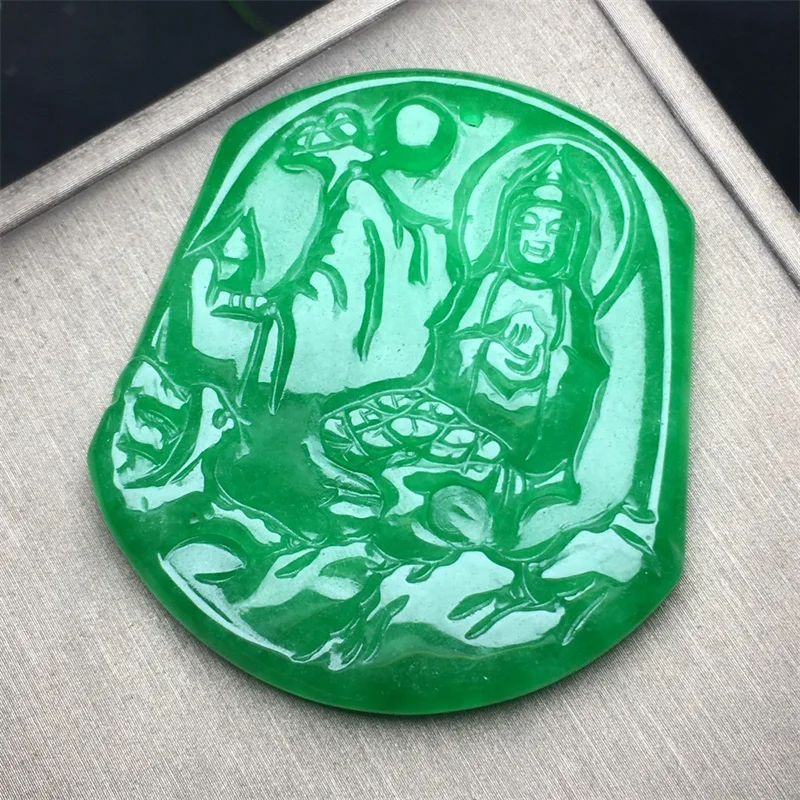 

Лидер продаж, натуральный ледяной зеленый ландшафт ручной вырезания, Брендовое ожерелье Гуаньинь, кулон, модные ювелирные изделия для мужчин и женщин, подарки на удачу, амулет 1