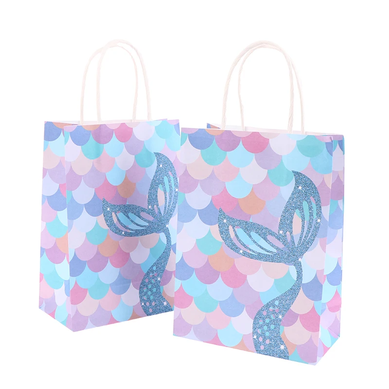 10Pcs Mermaid Tail Paper Gift Bags Mermaid Theme Party Cookie Candy Packaging Bag Wedding Baby Shower Birthday Party Supplies