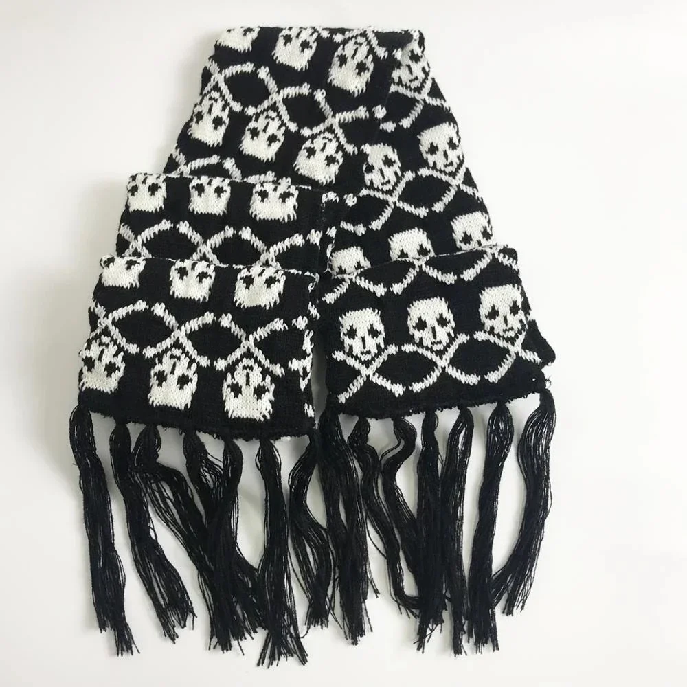 New Anime Hip-hop Autumn and Winter Skull Men's Knitted Scarf Ladies Black Tassel Skull Scarf Party Acting Gift