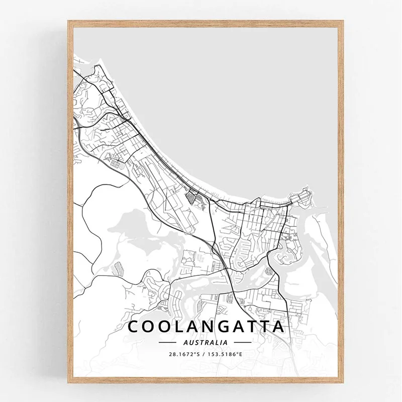 Coolangatta Австралия Копенгаген Дания Coquitlam Канада карта городов мира черный белый