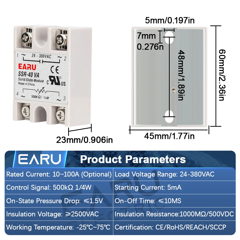 Enhanced Solid State Relay Voltage Regulator with Potentiometer for PID Temperature Control (AC24-380V Output)