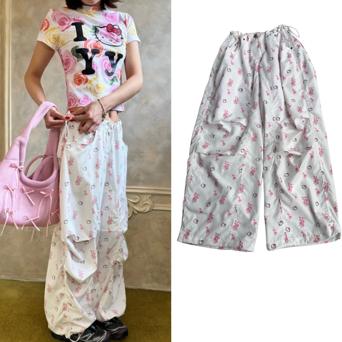 

Одежда firmранчо YY Jennie, брюки-карго с мультяшным принтом на завязках, женские повседневные летние тонкие брюки от солнца для парашютов