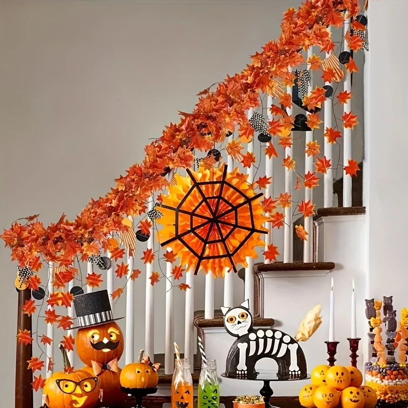 12 Stück elegante künstliche Ahornblattkränze für den Herbst, extra lange rustikale Herbstkränze, für Thanksgiving und Halloween/Weihnachten – Detail 2