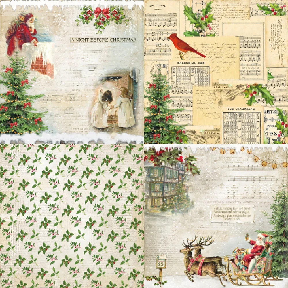 Carta Natalizia Per Scrapbooking – 24 Fogli Con 12 Motivi (Babbo Natale, Albero, Renna) – Riciclabile, Fai Da Te