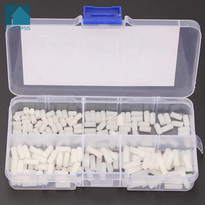 

200PCS/box M4 White Slotted Nylon Set Screws Plastic Thread Flat Head Metric Machine Screw Headless Slotted Bolt Grub Screw