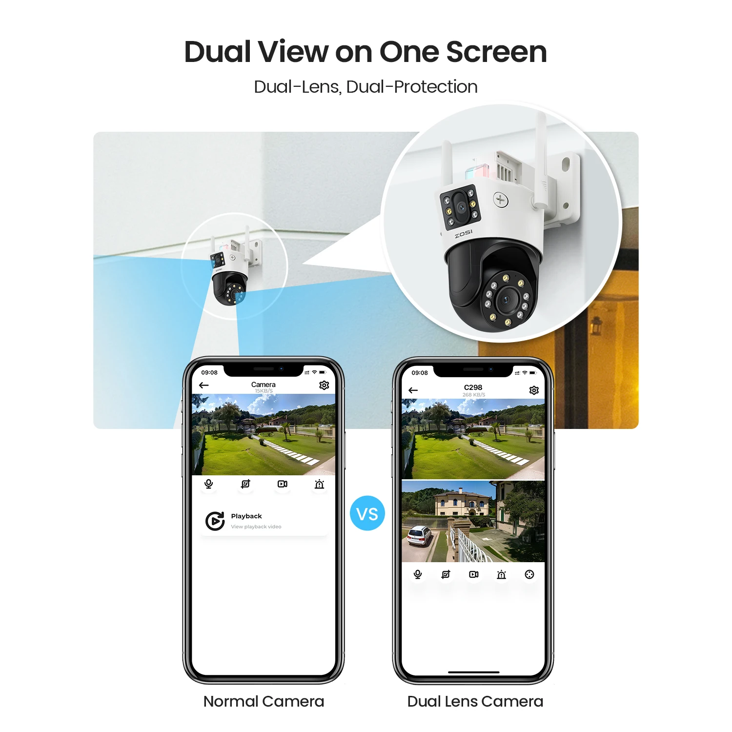 ZOSI C298 Max 4K 8MP Dual-Lens(2x4MP) Wired WiFi PTZ Security