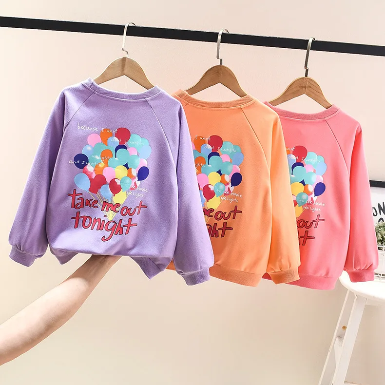 2022 Spring Autumn 3-14 Years Children Girls Sweatshirts Printed Colorful Balloons Letter Tops For Teenagers Teens Girls Clothes hoodie for kid