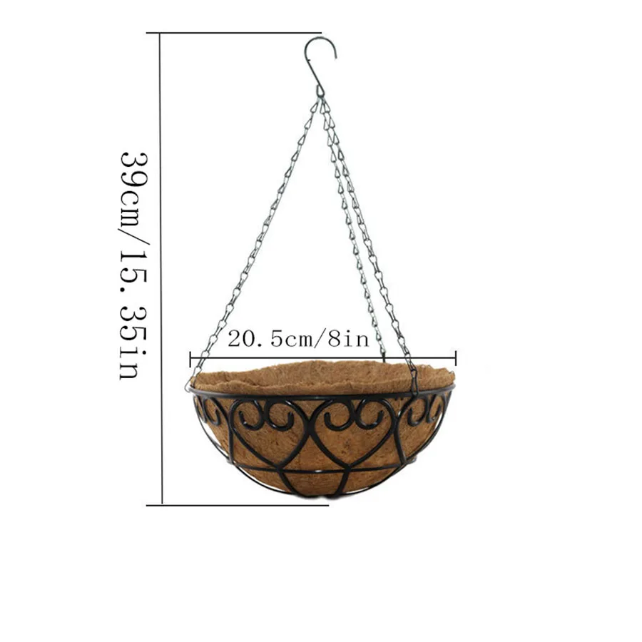 Description Picture 3 of itemCoconut Brown Round Iron Chain Hanging Basket Flowerpot European Creative Fleshy Green Plant Chlorophytum Comosum Flowerpot