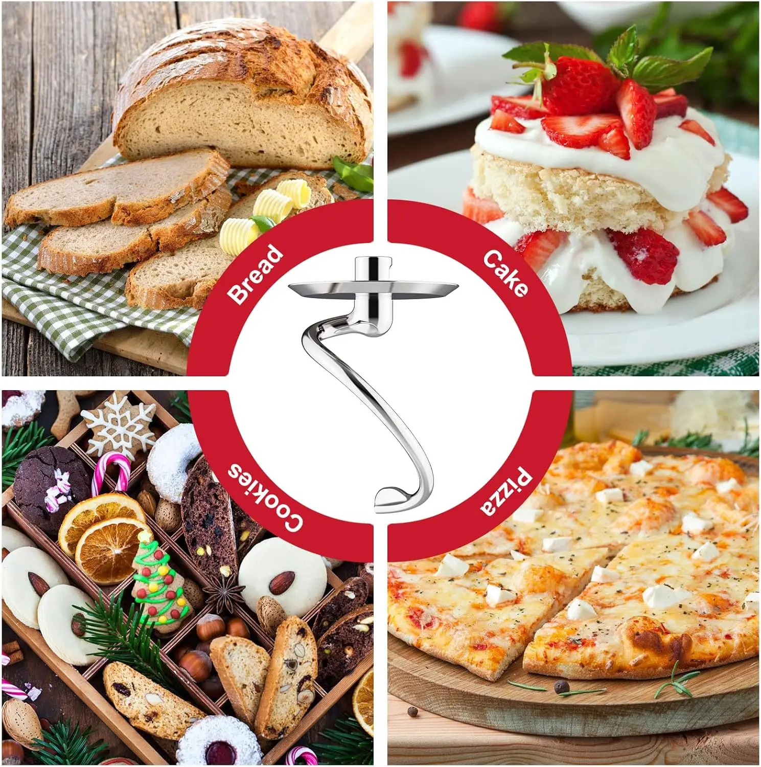 Stainless Steel Spiral Dough Hook for Kitchenaid Stand Mixer, Fits 6 QT Tilt-Head Stand , Dishwasher Safe
