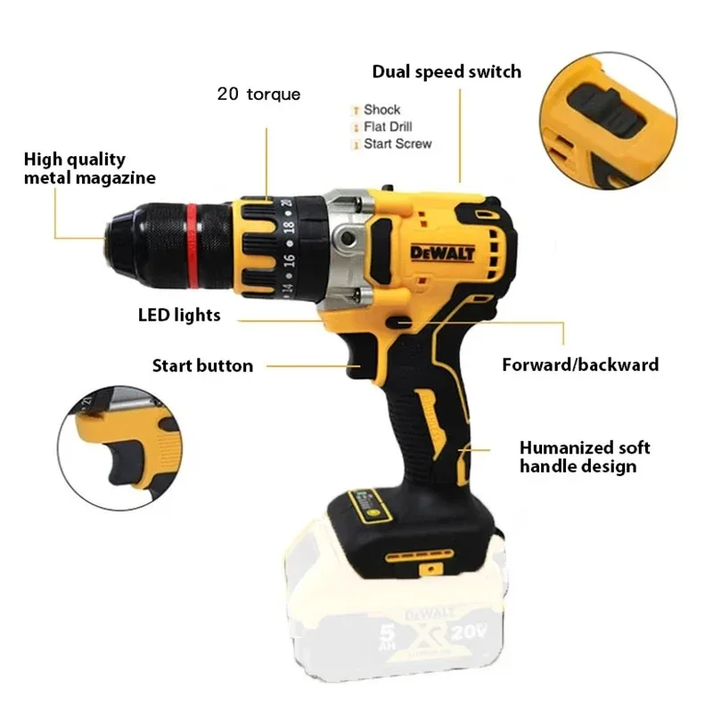 DEWALT 컴팩트 무선 드릴 드라이버, 브러시리스 모터, 전기 드릴 스크루드라이버, 가정용 충전식 전동 공구, DCD791, 18V