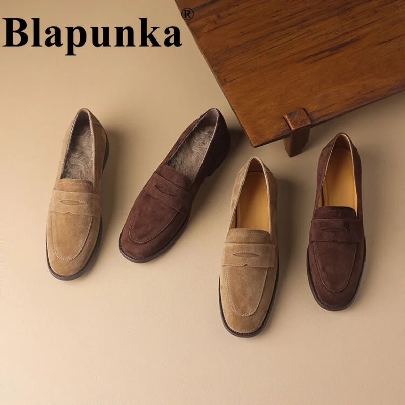 

Blapunka Soft Kid Suede Loafers Women Spring Autumn Slip-ons Flats Causal Leisure Shoes Square Toe Comfort Footwear Ladies 34-41