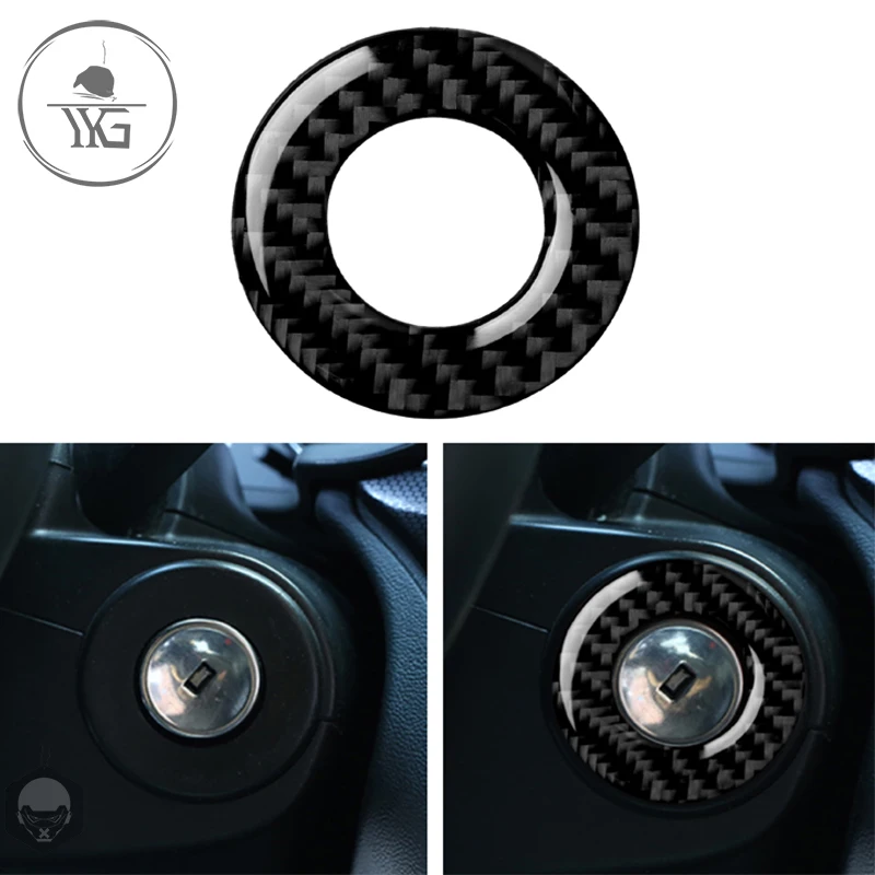 Car Carbon Fiber Ignition Key Ring Sticker Start Switch Hole Frame