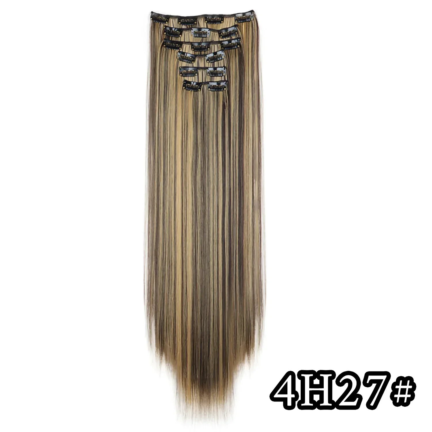 Elegant Black Ombre Long Synthetic Hair Extensions - 24 Set of 6, Heat Resistant, Clip-In