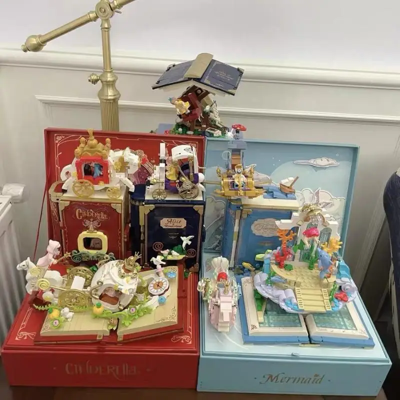 Diy Wooden Unfinished Fairy Tale Town 3d Book Puzzle Assembly Building Block Book Collection Decoration Toy Birthday Gifts