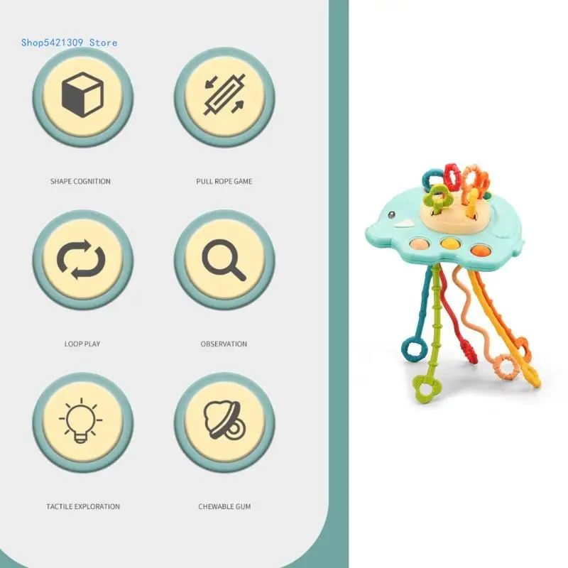 85WA Toddler Puller String Toy Finger Toy Baby Rattle Soother Rainbow Music Bubbles Teething Relief Education Toy