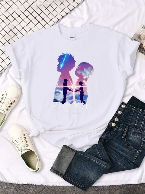 

Women T Shirt Japanese Anime Movies Your Name Print Short Sleeve T-shirt Fashion Woman Blouses 2023 Streetwear Y2k Clothes Tops