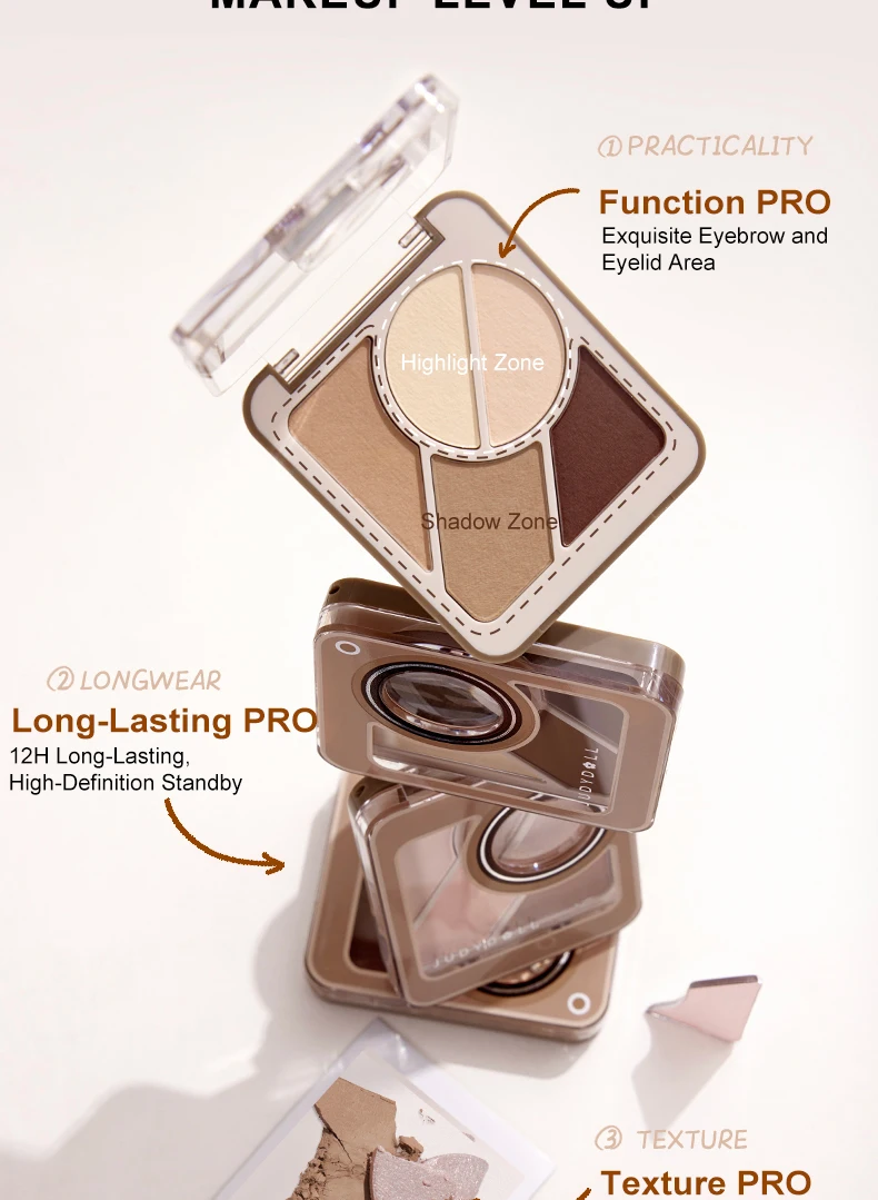 Judydoll 5-in-1 Eyeshadow & Brow Palette, Versatile & Multi-Use, Eyeshadow, Brow Powder, Long-Lasting, Natural Look