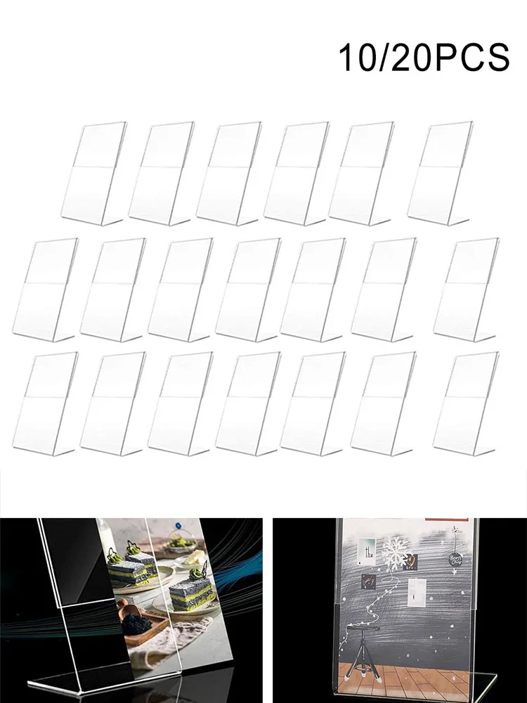 

10/20PCS A6 Acrylic L-Shaped Label Stands Business Card Clear Holders Deskstop Sign Frame Display Price Tag Poster Rack Holder