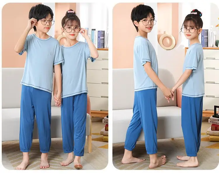 sleepwear for baby boy 11-16Years Homewear Short Sleeve Candy Color Home Clothes Child Pajamas Set Thin Big Girls Sleepwear Youth Children Nightwear cool baby nightgown