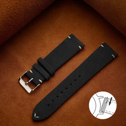 Luxurious Brown Suede Watch Band - Soft Calfskin Strap - 22mm (Black)
