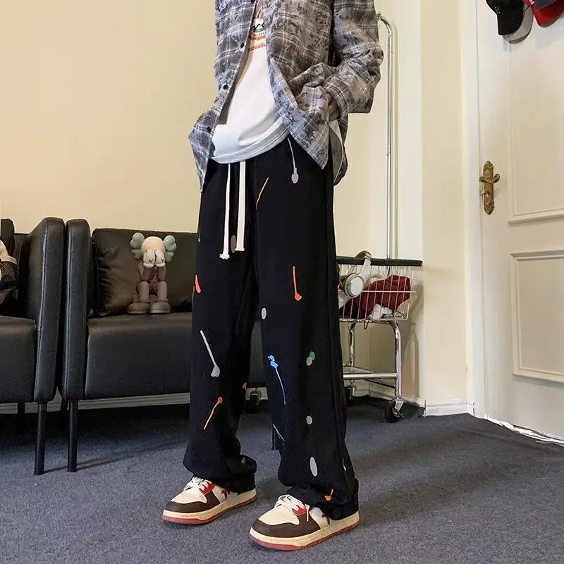 2024 Autumn Elegant Fashion Harajuku Slim Fit Ropa Hombre Loose All Match Casual Pants Pockets Sport Straight Leg Wide Leg Pants