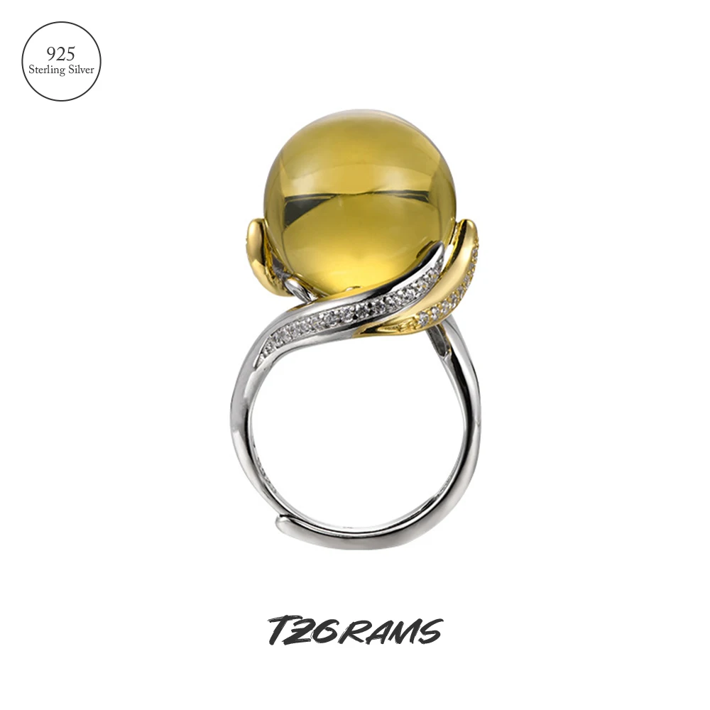 

TZgrams Natural Gemstone Amber Ring for Women Ball Vintage Irregular Finger Rings 925 Sterling Silver Fine Jewelry Gift