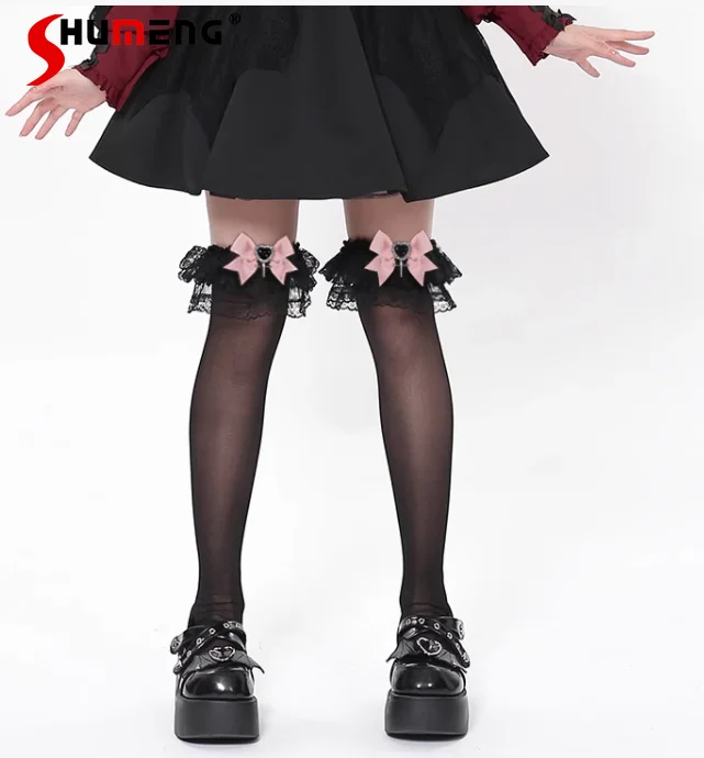 Original Cute Halloween Series Lace Bow Stockings Female 2023 Fall New Japanese Style Harajuku Kawai Tube Socks for Women