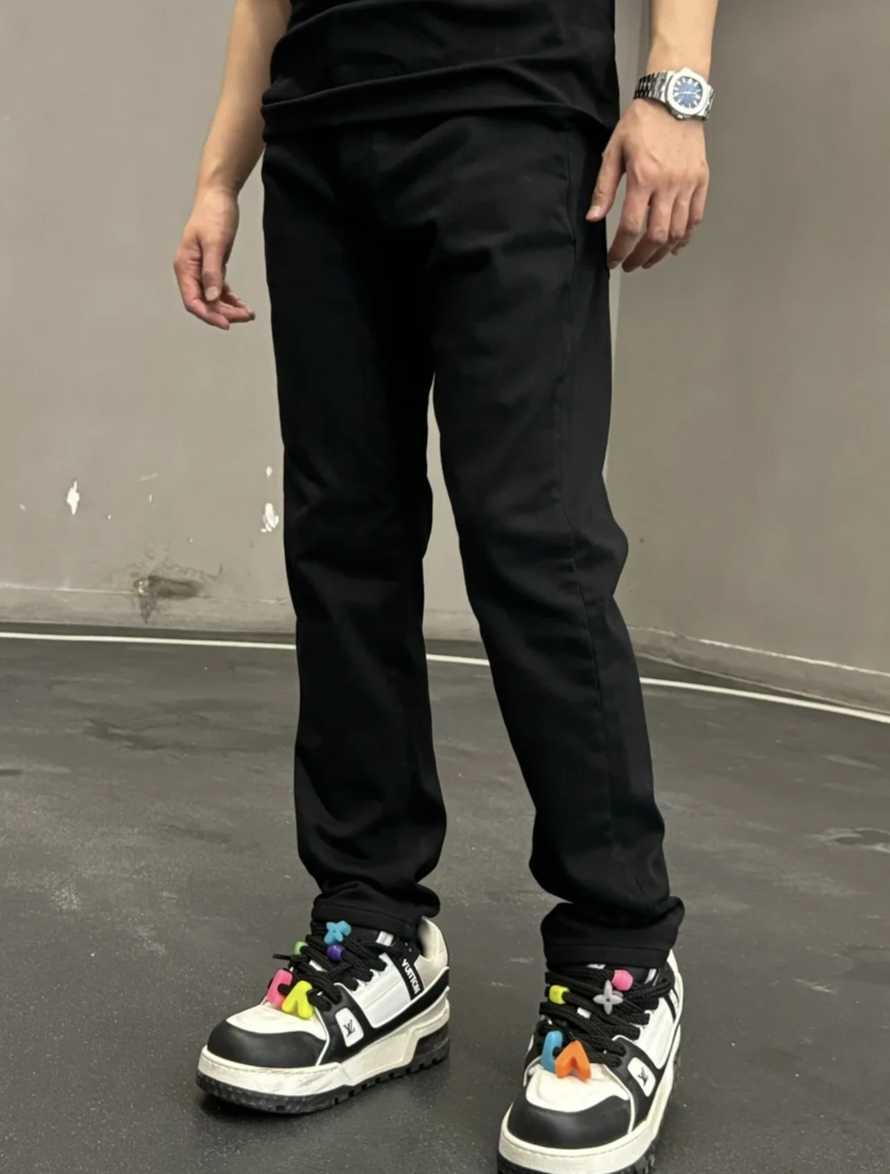 Fashion Tall Slimming Velvet Padded Autumn Winter Solid Color Simple Men's High Elastic Straight Casual All-Matching Jeans
