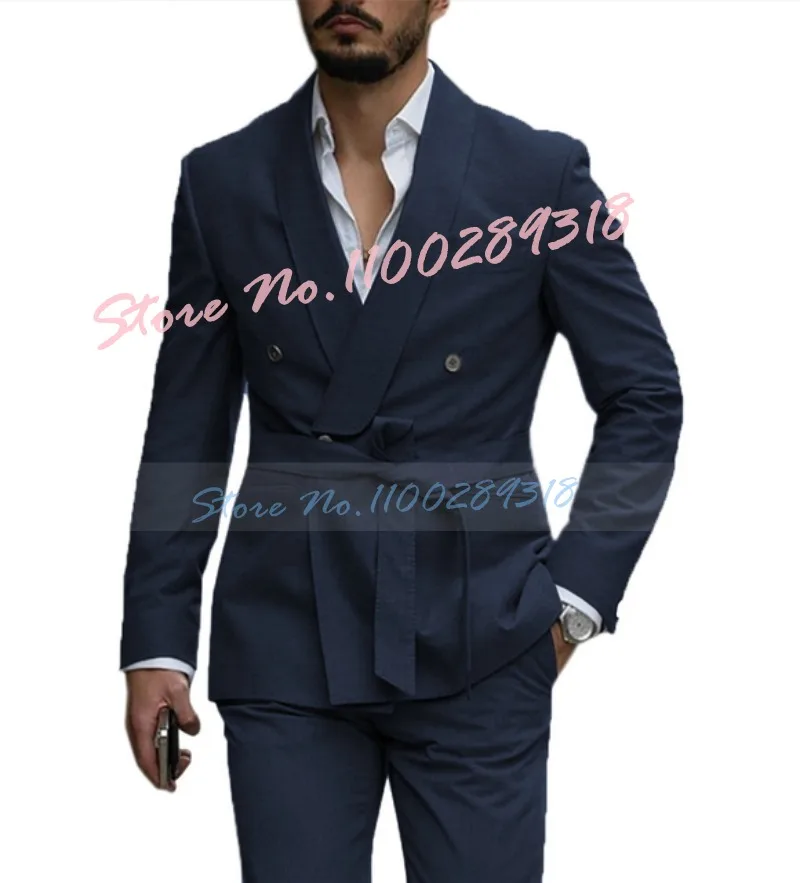 New Arrival Men Suits With Belt Shawl Lapel Wedding Prom Terno Masculino Slim Fit Groom Blazer Costume Homme 2 PCS(Jacket+Pants)