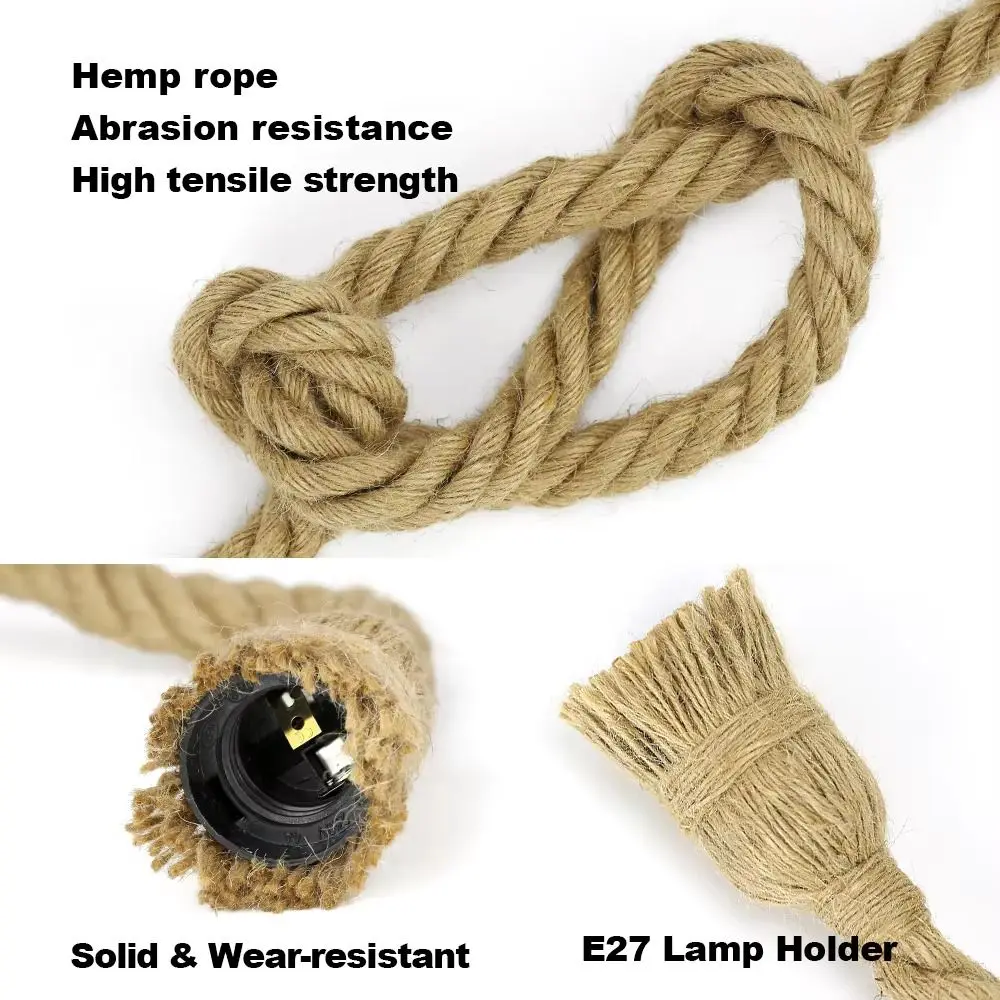 Creative Rope Lamp Durable Minimalist Edison Bulb Chandelier Vintage Hemp Rope Material Hemp Rope Pendant Lamp Living Room