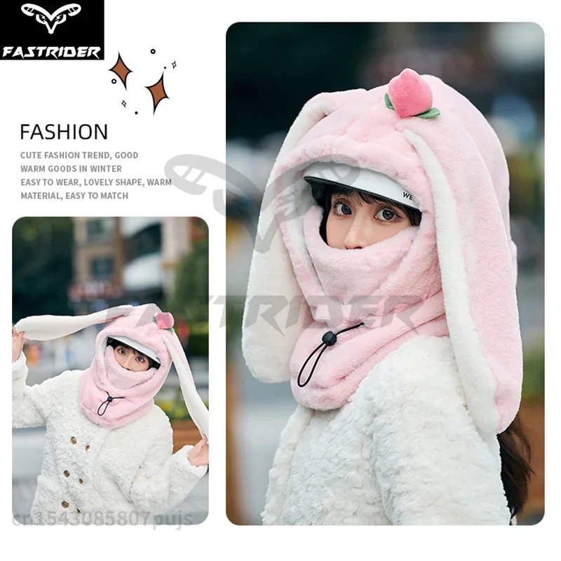 Cartoon Rabbit Ear Ski Helmet Cover Comfortable Soft Cycling Skiing Helmet Hat Cold-proof Lovely Winter Warm Plush Cap for Women