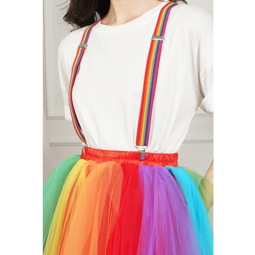 Vibrant Women's Rainbow Tulle Skirt with High Elastic Band - Multi-Layered Party Tutu