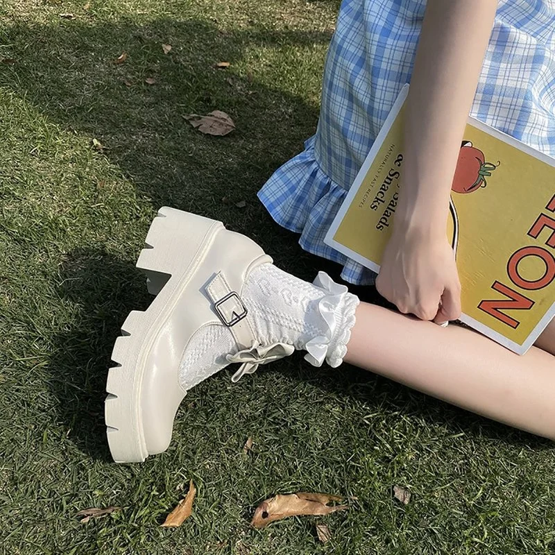 2022 New Shoes Women Japanese Style Vintage Soft Sister High Heels Waterproof Platform College Student Cosplay Costume Shoes