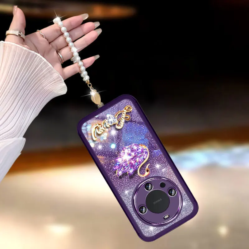 Diamond Swan Mate60, Hülle für Huawei Mate 60 Pro Plus 20 Nova Y61 Y 70 90 91 Perlenarmband Glitzerhülle Mate60 pro+_voghion.com