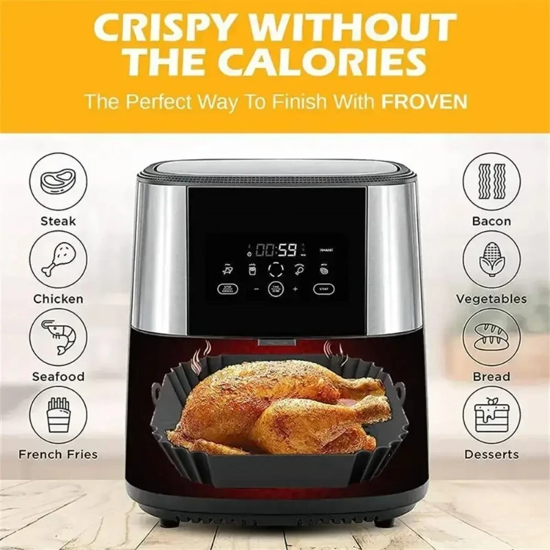 Reusable Square Air Fryer Silicone Liner, Non-Stick & Heat-Resistant Baking Mat, Easy Clean Accessories for Most Air Fryer Model