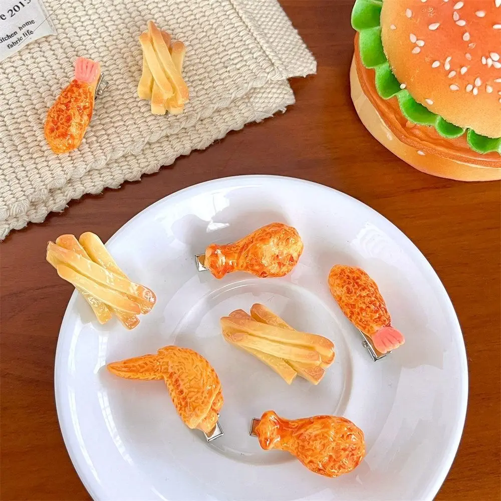 Funny Fried Chicken Simulated Food Hair Clip Geometry Duckbill Clip Fake Food Hairpin Headwear Bangs Clip Girls