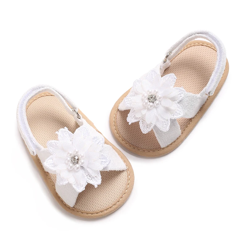 Cute 0-18M Baby Cute Open toed Bow Summer Sandals White Princess Casual Cloth Bottom Non slip Single Shoes Girls' Walking Shoes
